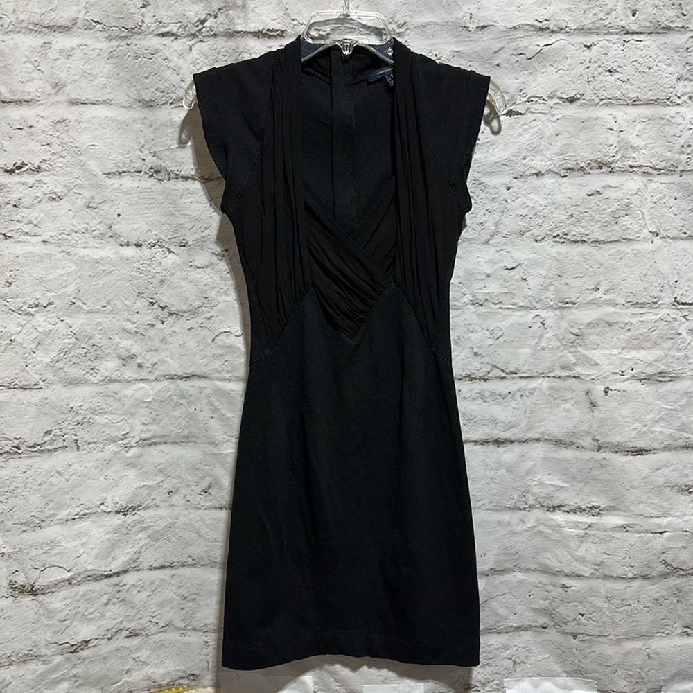 French Connection Black Sexy Midi Dress size 4 back zip bodycon.